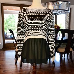 Black & White Sweater w/ Sewn-in Blouse Bottom